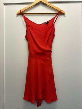 Express Orange/Red Spaghetti-Strap Wrap Dress